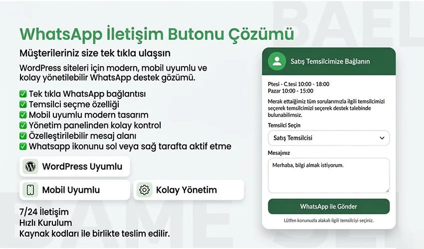 WordPress WhatsApp Canlı Destek ve Popup Eklentisi